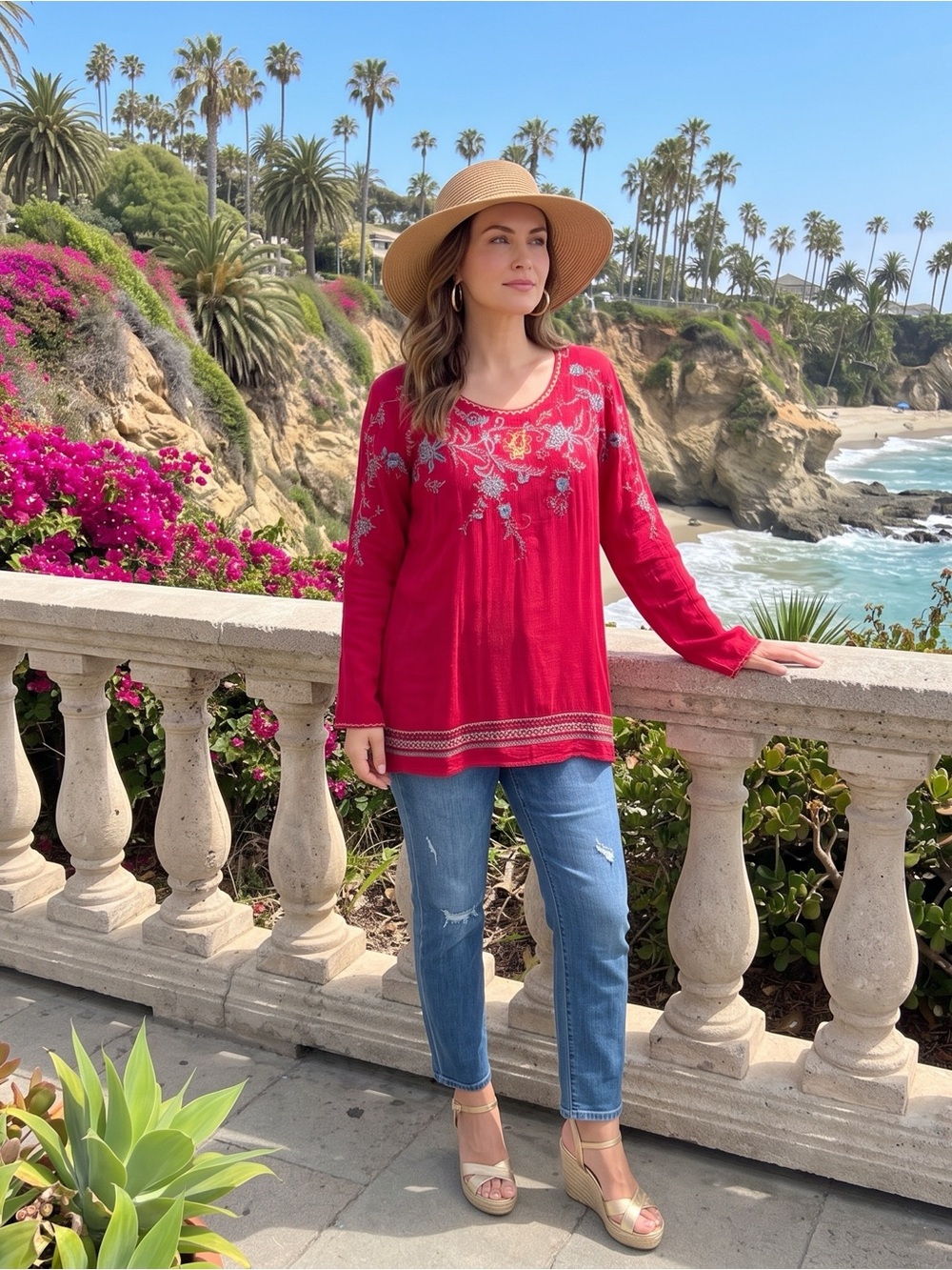 Johnny Was Boho Embroidered Long Sleeve Tunic